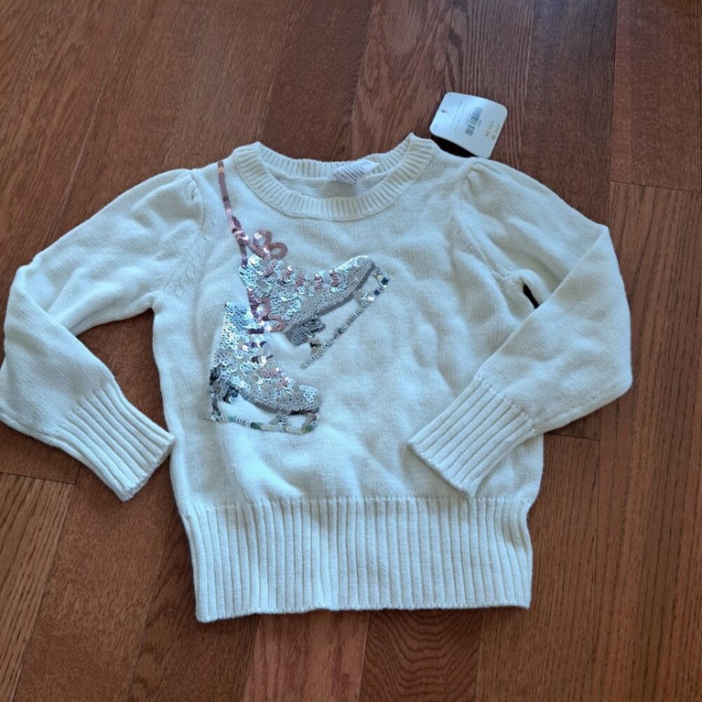 NEW NWT Gymboree silver skate sequin cream cotton knit sweater size 4